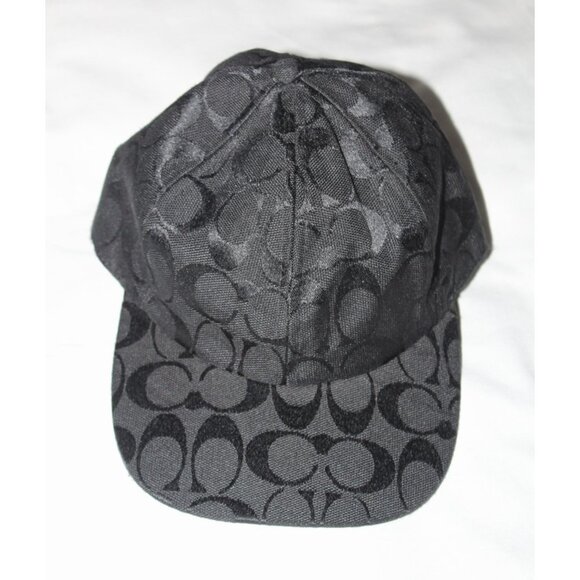 COACH Signature Print Black Cap Adjustable Made in USA Jacquard Hat - Picture 1 of 5